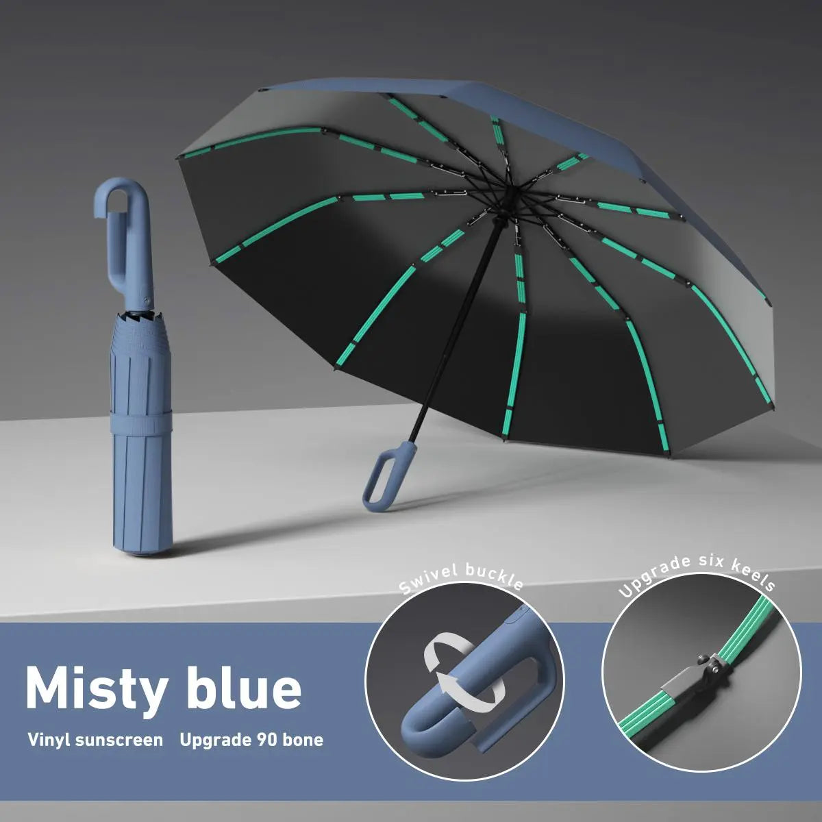 Automatic Folding Umbrella 1 Count 60pcs Portable Rain Umbrella with Loop Buckle Windproof Waterproof for Men Women