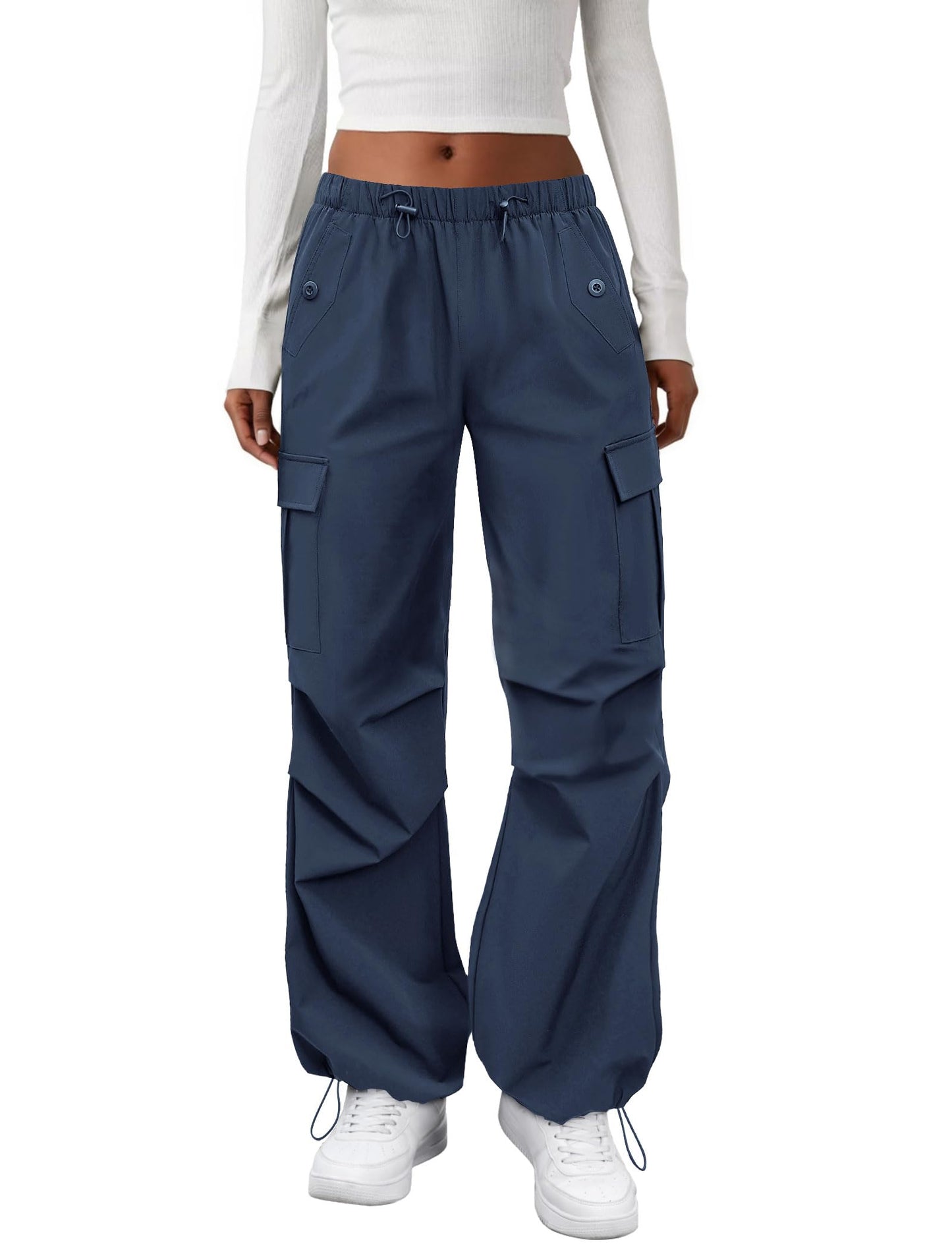 COPYLEAF Cargo Pants Women Parachute Baggy Hiking Pants with Pockets Travel | Water Resistant, Quick Dry, Lightweight, 4 Utility Pockets, Adjustable Waist & Cuffs for Camping Outdoor Casual Fishing