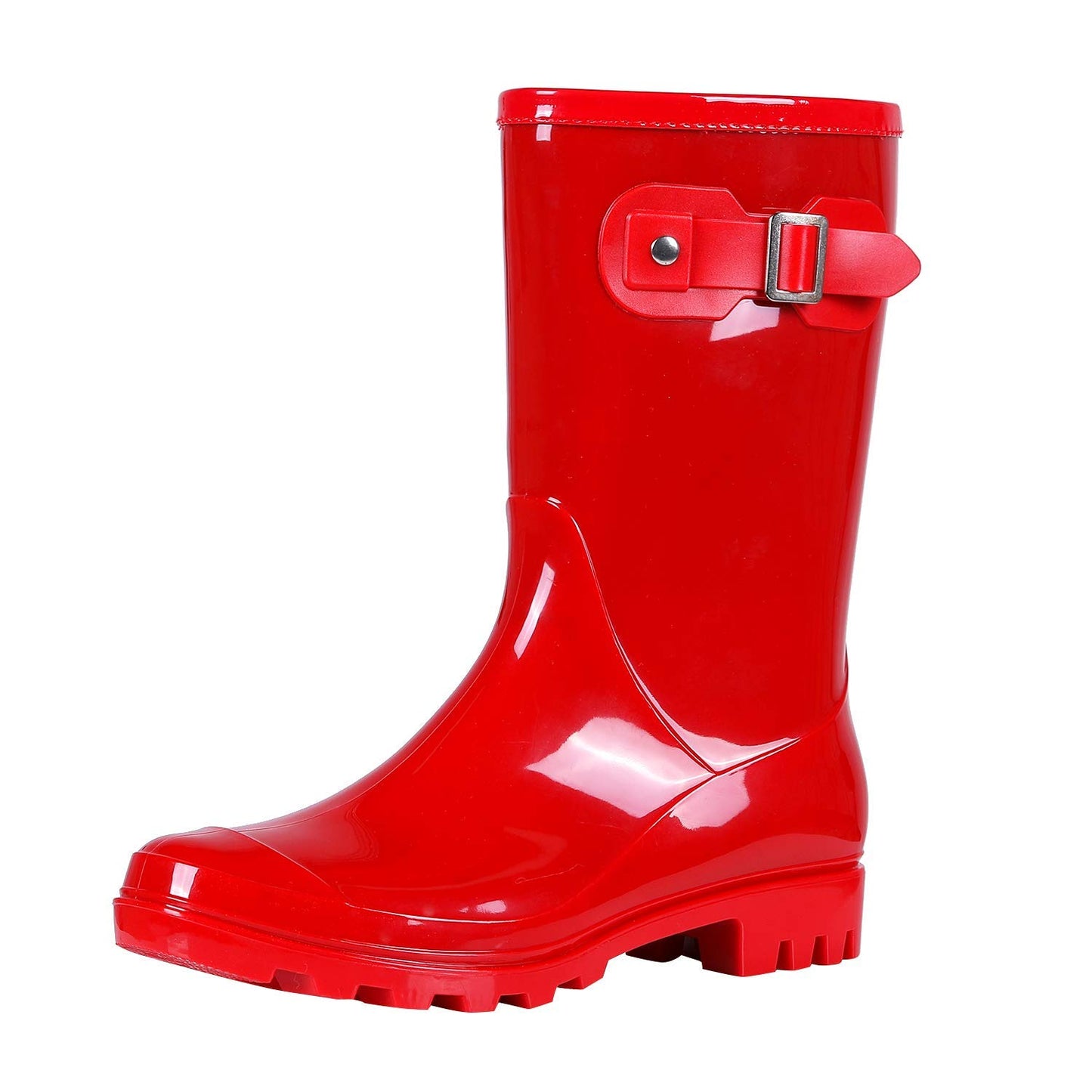 Evshine Women's Mid Calf Rain Boots Waterproof Garden Wellies with Buckle | Lightweight, Non-Slip, Ideal for Gardening, Farm Work, Rainy Days, Comfort Fit