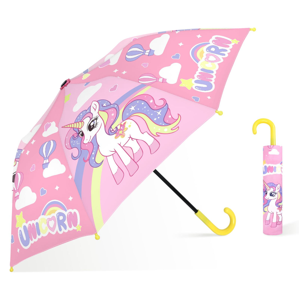 Kids Umbrella, Safety Windproof Umbrella with Easy-Grip Hook Handle for Toddler Girls and Boys