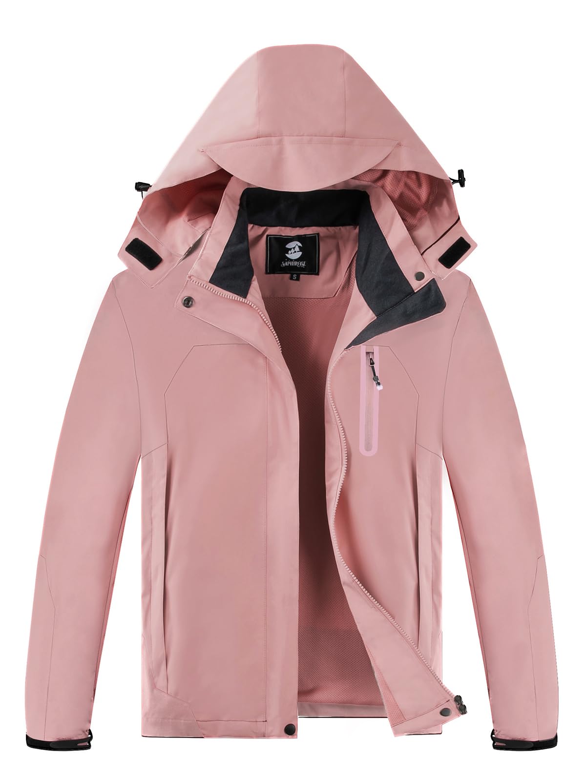 Womens Waterproof Rain jacket Lightweight Raincoat with Removable Hood | rain coat, windbreaker, breathable, 4 zip pockets, velcro cuffs, 2-way storm flap, mesh lining, active outdoor, camping