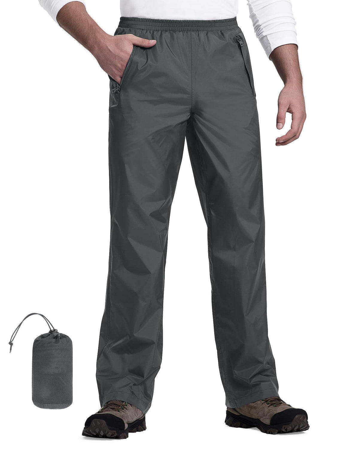 33,000ft Packable Rain Pants for Men Waterproof Lightweight Hiking Pants | Breathable Windproof Rain Over Pants for Golf, Fishing, Work, Zipper Pockets, Reflective Strip, Hook & Loop