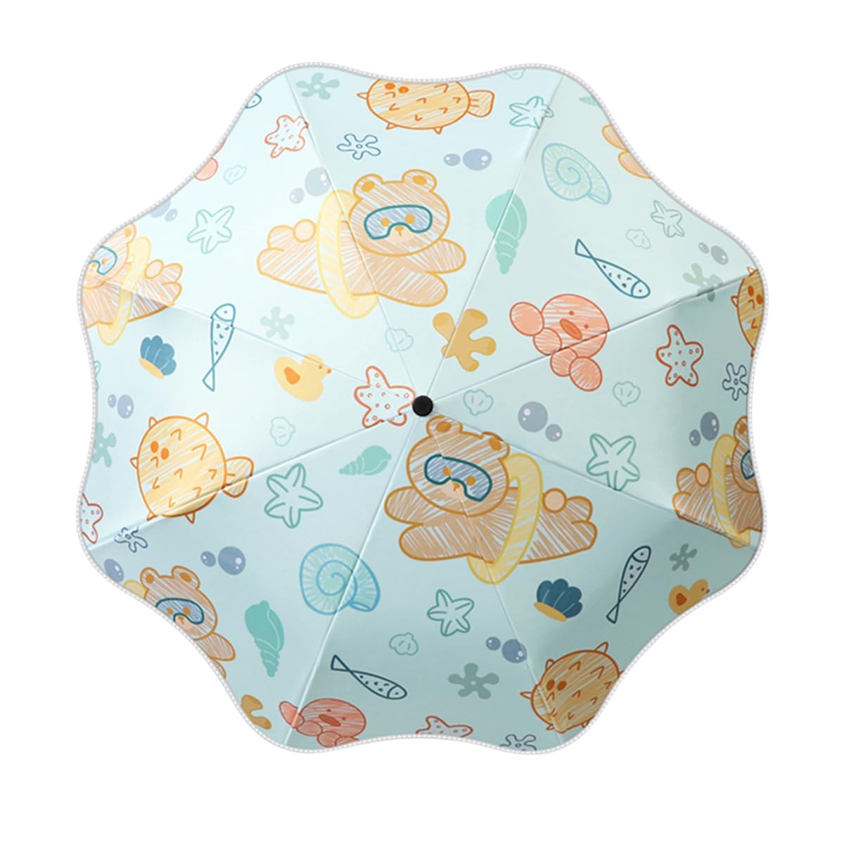 Rounded Corner Folding Umbrella Anti-UV Compact Durable Umbrella Auto Open/Close Lightweight Backpack Cute Cartoon Umbrella for Girls & Boys