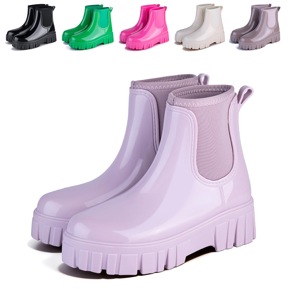 Womens Rain Boots Ankle Waterproof Garden Shoes Fashion Wellington Rubber Rainboots Slip-Resistant Work Shoes for Outdoor Work Music Festival Picnic