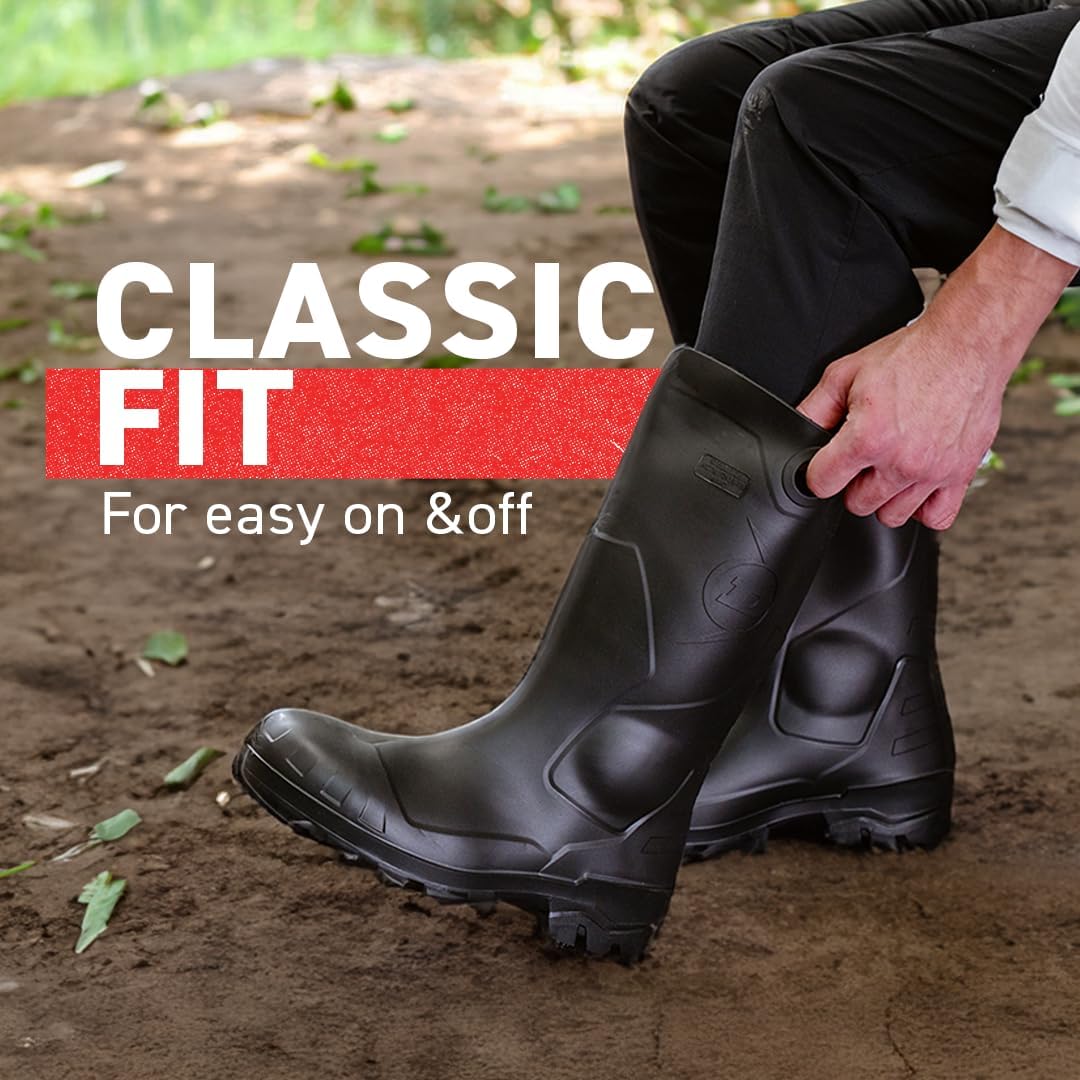 DUNLOP Protective Footwear, Chesapeake steel toe Black Amazon, 100% Waterproof PVC, Lightweight and Durable