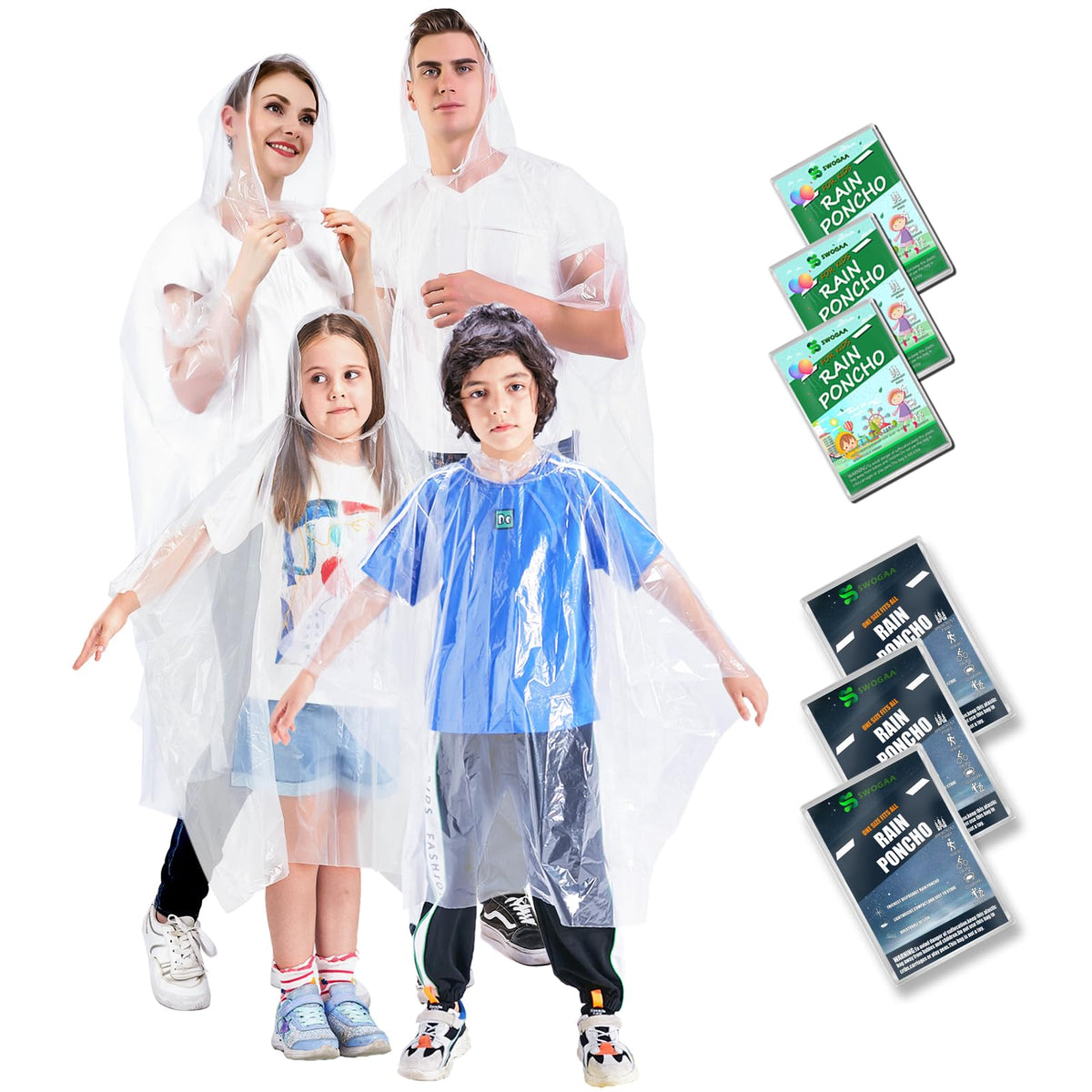 Disposable Rain Ponchos for Kids & Adults 6/10 Pack Extra Thick | Family Pack, Kids 6 Pack, Adults 6 & 10 Pack, Lightweight & Waterproof Emergency Ponchos for Travel & Theme Parks