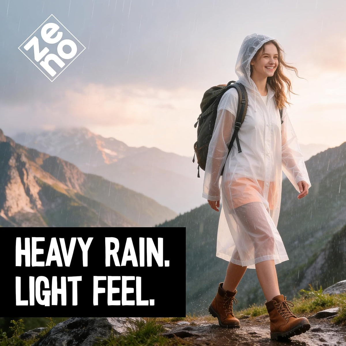 ZENO Rain Coats (2 Pack) - Waterproof Reusable Rain Ponchos with Hood and Snap Buttons - Lightweight, Durable - Raincoat for Men & Women - Clear Unisex Design