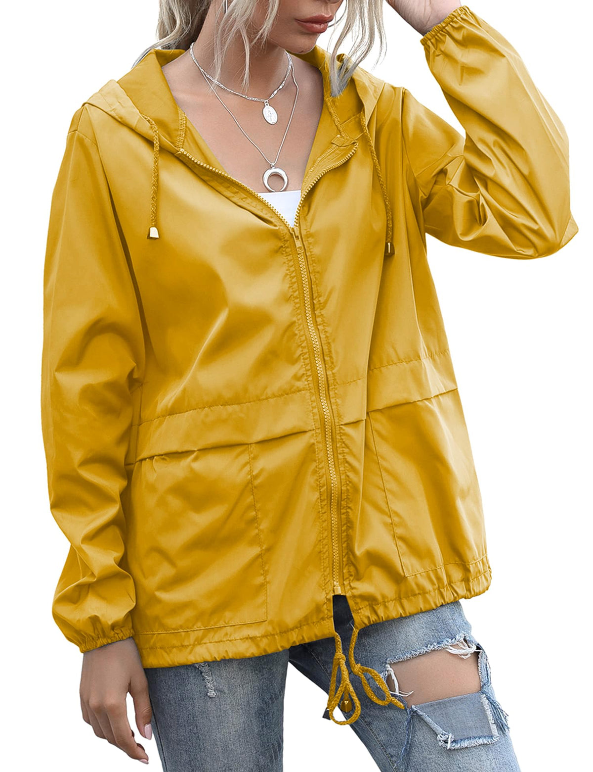 Women's Raincoats Lightweight Waterproof Rain Jackets | Packable Windbreaker Hooded with Pockets for Travel Outdoor