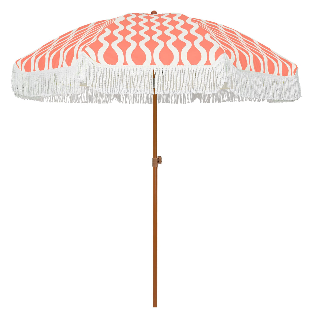 AMMSUN 7ft Patio Umbrella with Fringe Outdoor Tassel Umbrella UPF50+ Premium Steel Pole and Ribs Push Button Tilt, Cream White