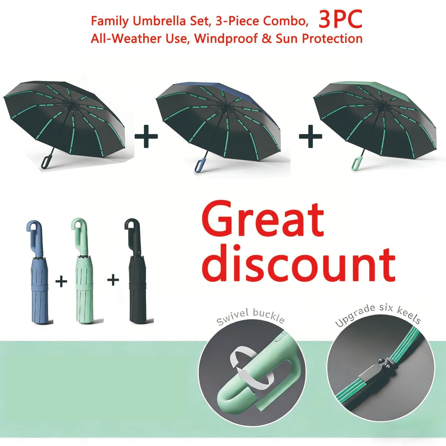 Automatic Folding Umbrella, 1 Count/60pcs Portable Rain Umbrella with Loop Buckle, Windproof & Waterproof Umbrella for Men & Women