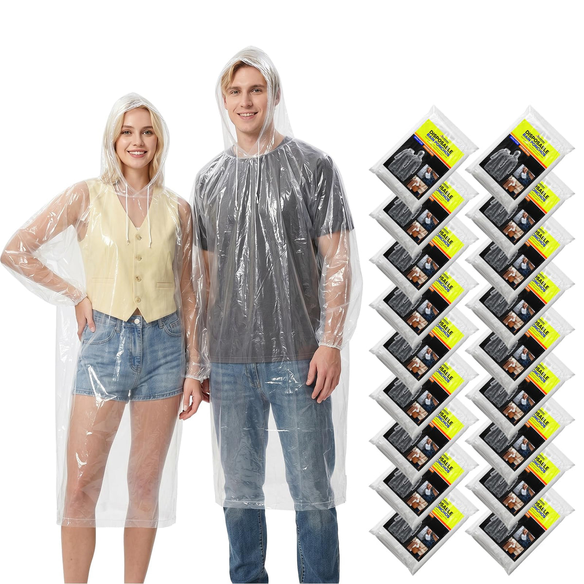 Disposable Rain Ponchos for Adults, 9 Pack Emergency Ponchos | Waterproof, Lightweight, Clear Raincoats with Drawstring Hood & Elastic Cuffs, Individually Packed for Travel Camping Hiking