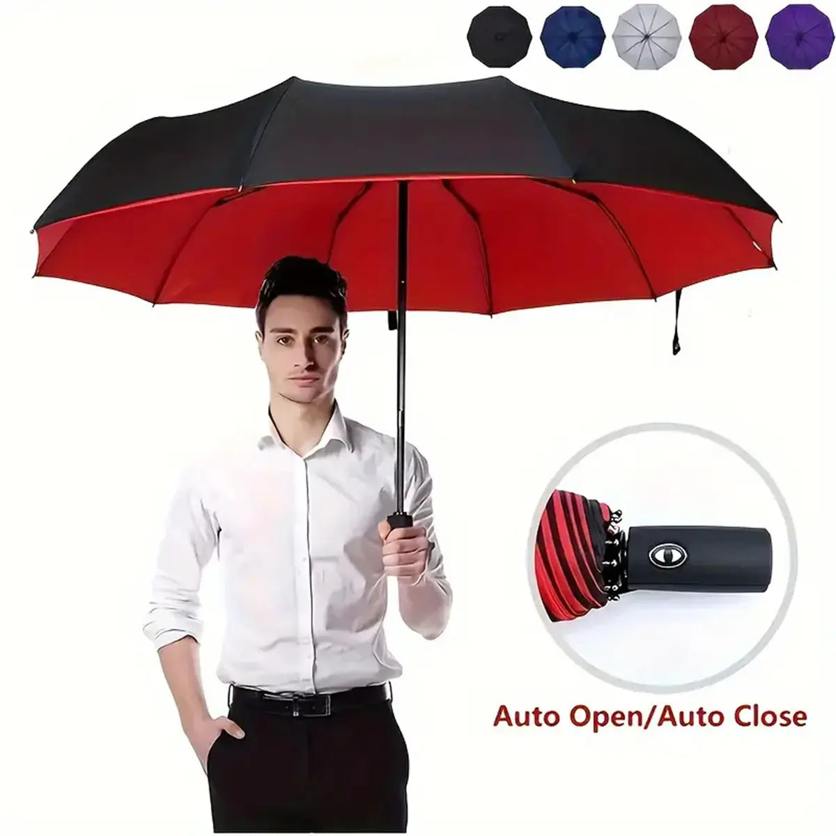 Automatic Folding Umbrella, 1 Count/60pcs Portable Rain Umbrella with Loop Buckle, Windproof & Waterproof Umbrella for Men & Women