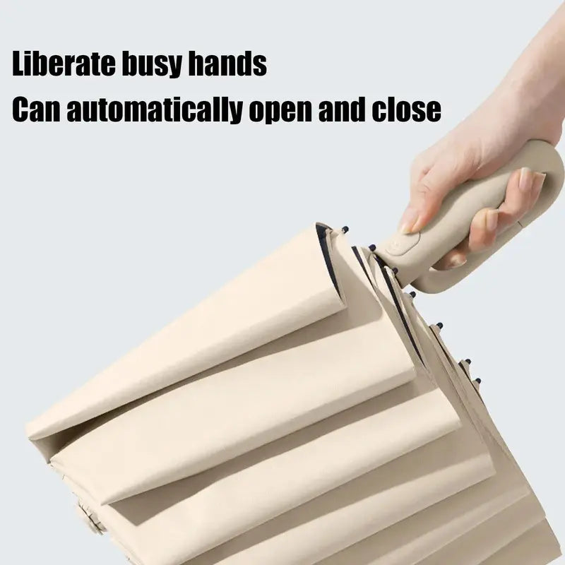 10Bones Windproof Fully Automatic Folding Umbrella with Loop Buckle UPF50+ Protable Compact Sun Rain Umbrellas for Women and Men