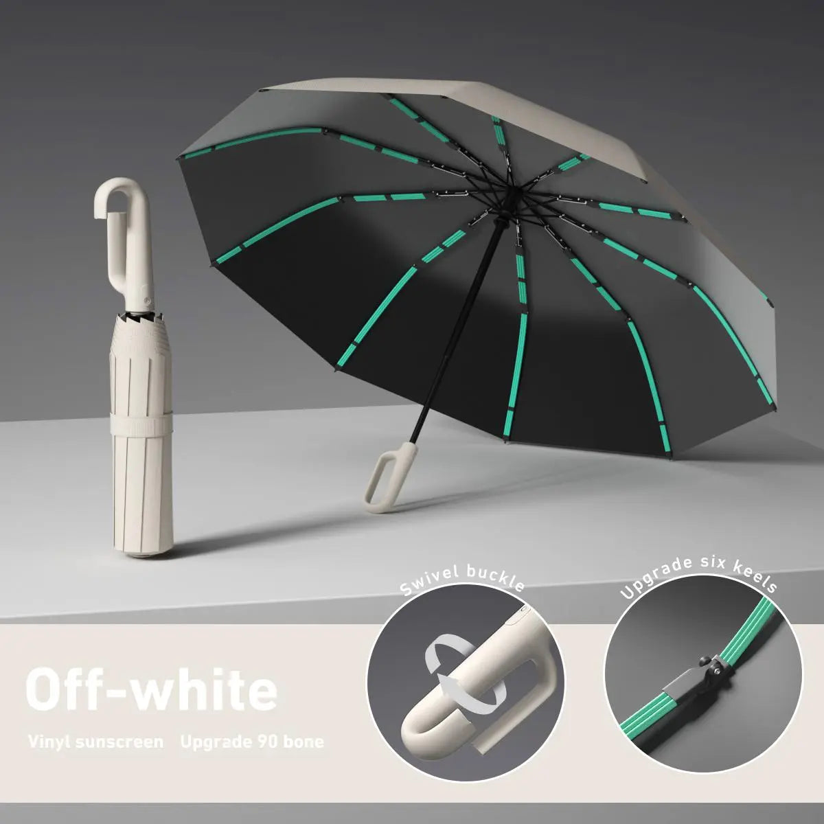 Green Foldable Rainproof Automatic Umbrella, 1 Count Compact Ring Buckle Windproof Reinforced Umbrella, Durable Innovative Sun-protection Folding Umbrella for Women, Pocket Umbrella, Wind Resistant Umbrella, UV Umbrella, Suitable for Rainy Days Outdoor