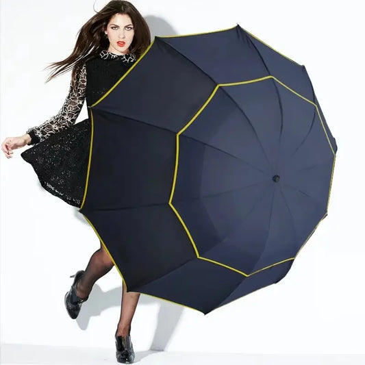 Large Folding Umbrella, 10-Rib Wind-Resistant Rain & Sun Protection, 110cm Diameter, Durable Lightweight Travel Umbrella