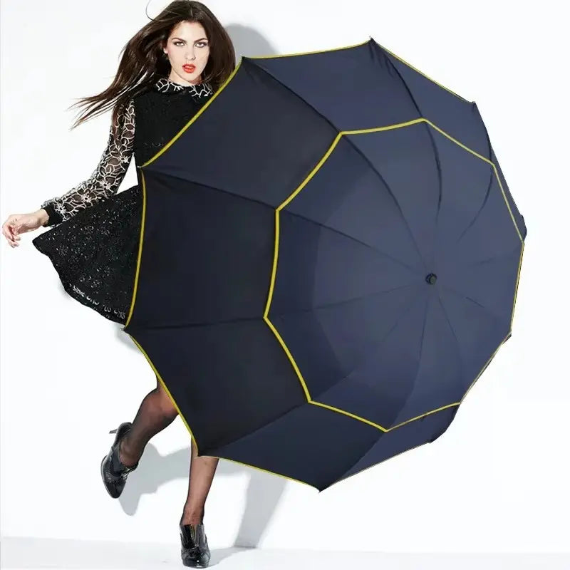 Large Folding Umbrella, 10-Rib Wind-Resistant Rain & Sun Protection, 110cm Diameter, Durable Lightweight Travel Umbrella