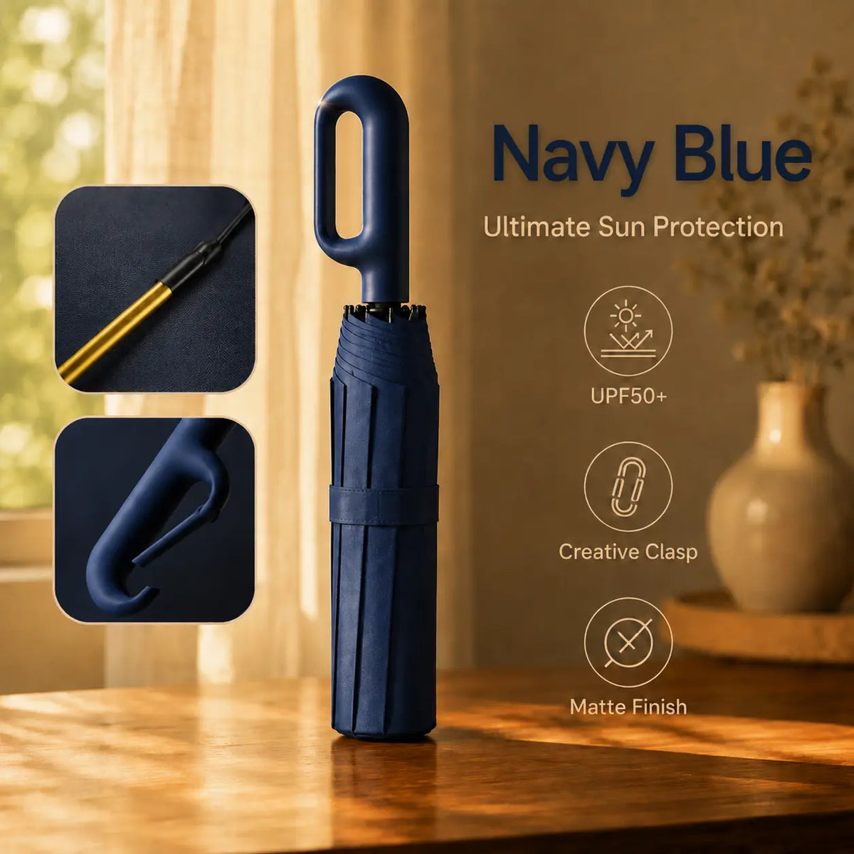 Automatic Open & Close Folding Umbrella with Double Choice, Hanging Ring Handle, Waterproof, Windproof, Sun Protection, Lightweight Portable Umbrella for Men & Women