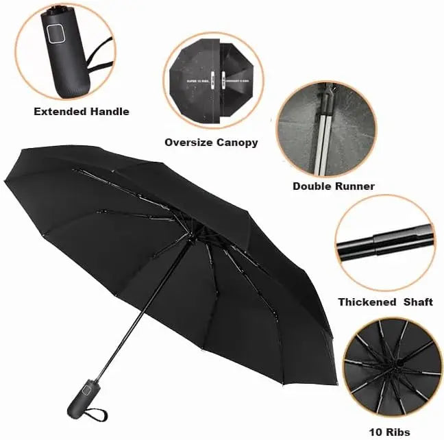 Compact Travel Umbrella with Automatic Open Close, Windproof 10-Rib Fiberglass Frame, UPF 50+ UV Sun & Rain Protection, Folding, 11.5 Inches Long, Business, 42-Inch Wide, Umbrellas For Rain, Fully Automatic Umbrella