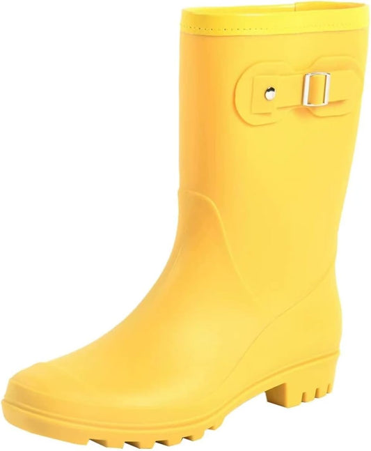 Women's Mid Calf Rain Boots Waterproof Fashion Garden Shoes Anti-slipping Rainboots For Women Comfortable Insole Light Rain Shoes
