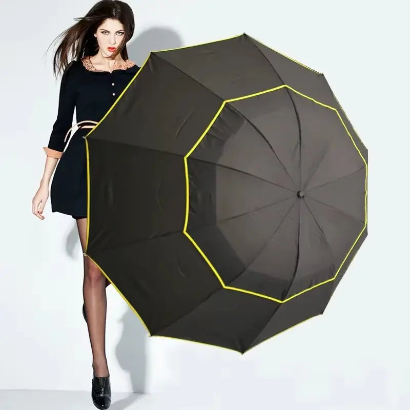 Large Folding Umbrella, 10-Rib Wind-Resistant Rain & Sun Protection, 110cm Diameter, Durable Lightweight Travel Umbrella