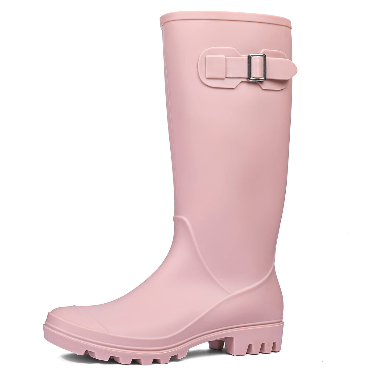 Women's Tall Waterproof Rain Boots Rubber Garden Boots with Buckle | Deep-lug non-slip outsole, breathable polyester lining, removable insole — for gardening, farm chores, rainy dog walks