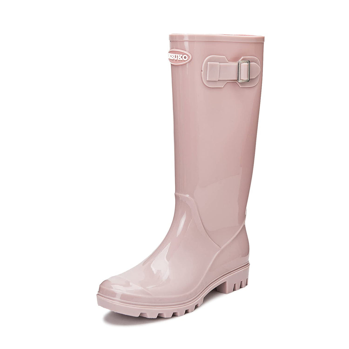 Women's Tall Waterproof Rain Boots Rubber Garden Boots with Buckle | Deep-lug non-slip outsole, breathable polyester lining, removable insole — for gardening, farm chores, rainy dog walks