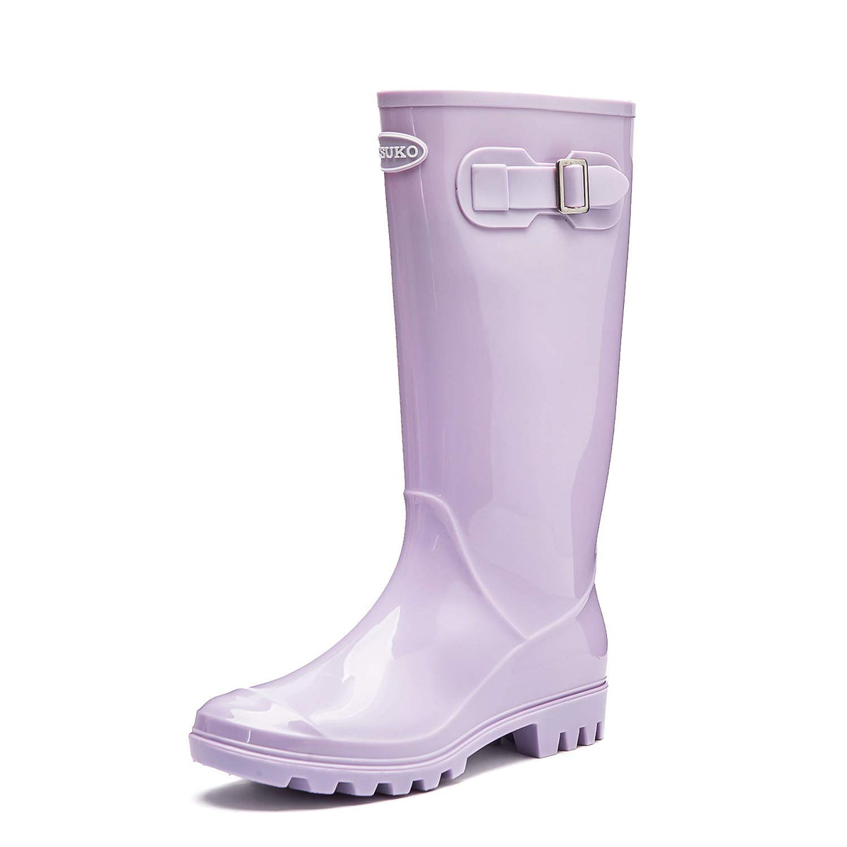 Women's Tall Waterproof Rain Boots Rubber Garden Boots with Buckle | Deep-lug non-slip outsole, breathable polyester lining, removable insole — for gardening, farm chores, rainy dog walks