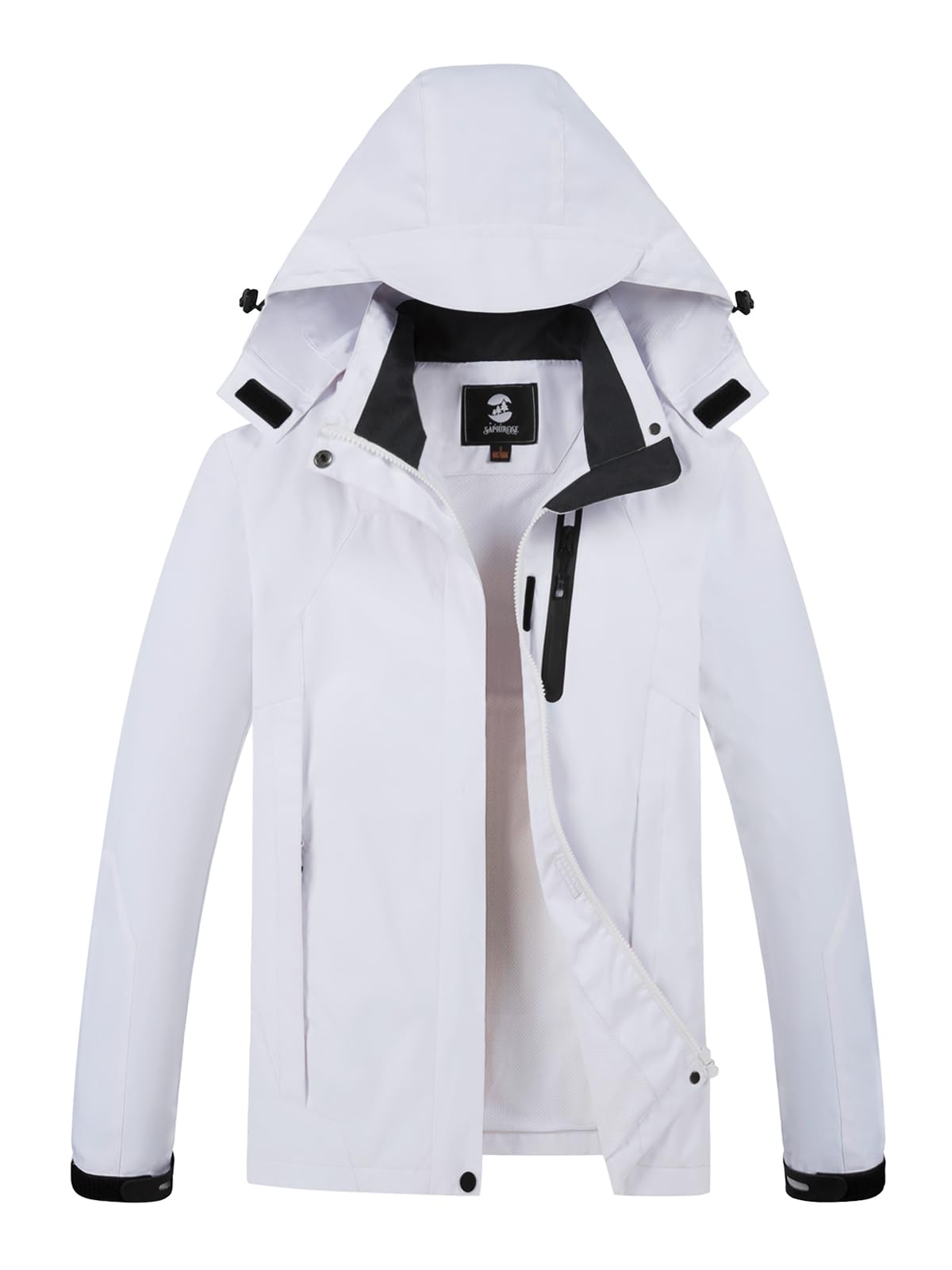 Womens Waterproof Rain jacket Lightweight Raincoat with Removable Hood | rain coat, windbreaker, breathable, 4 zip pockets, velcro cuffs, 2-way storm flap, mesh lining, active outdoor, camping