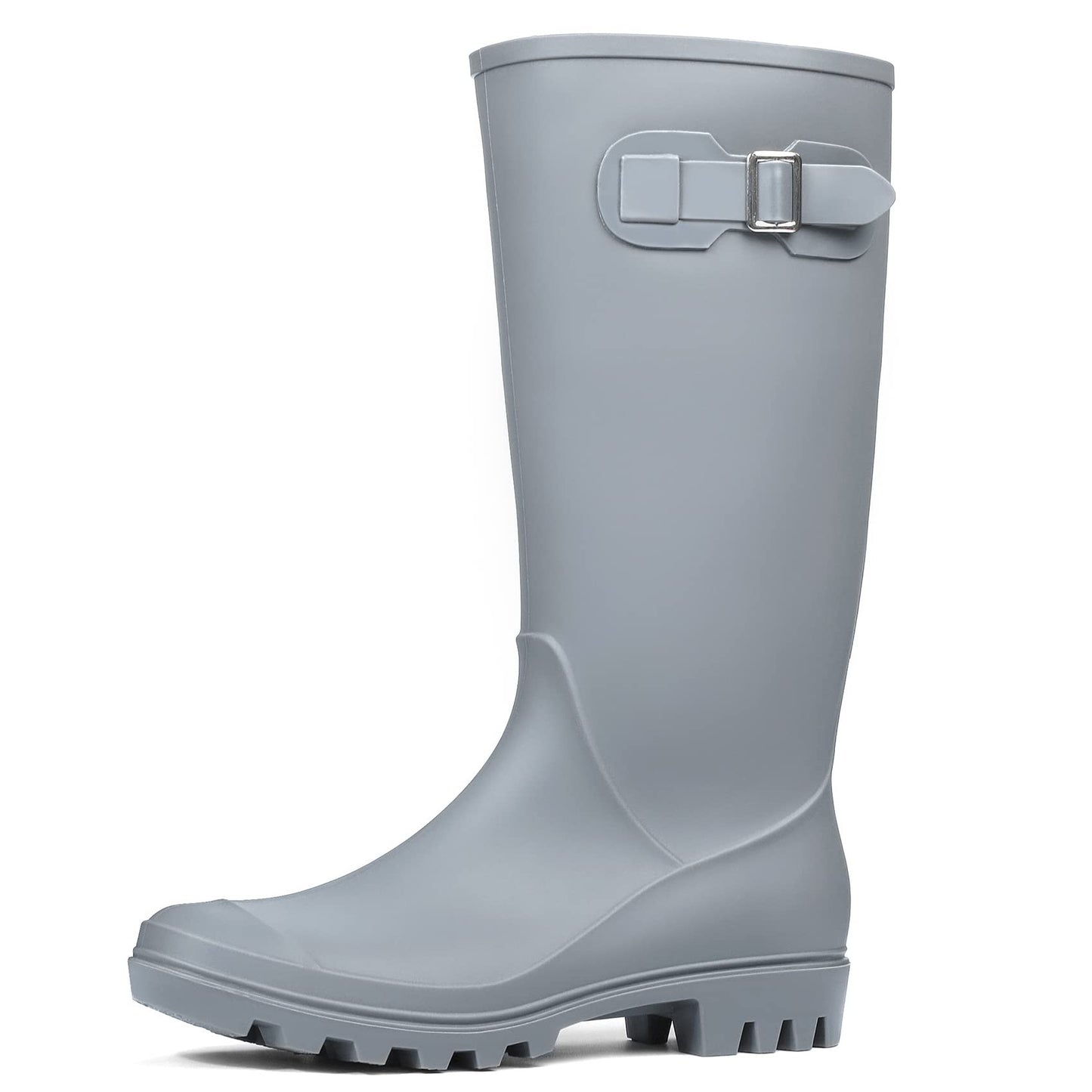 Women's Tall Waterproof Rain Boots Rubber Garden Boots with Buckle | Deep-lug non-slip outsole, breathable polyester lining, removable insole — for gardening, farm chores, rainy dog walks
