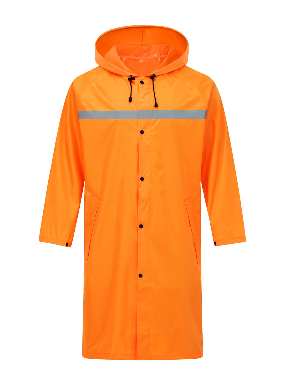 Mens Long Safety Rain Coats with Air Vents Reflective Stripes Waterproof Packable Rain Jacket with Hood Lightweight