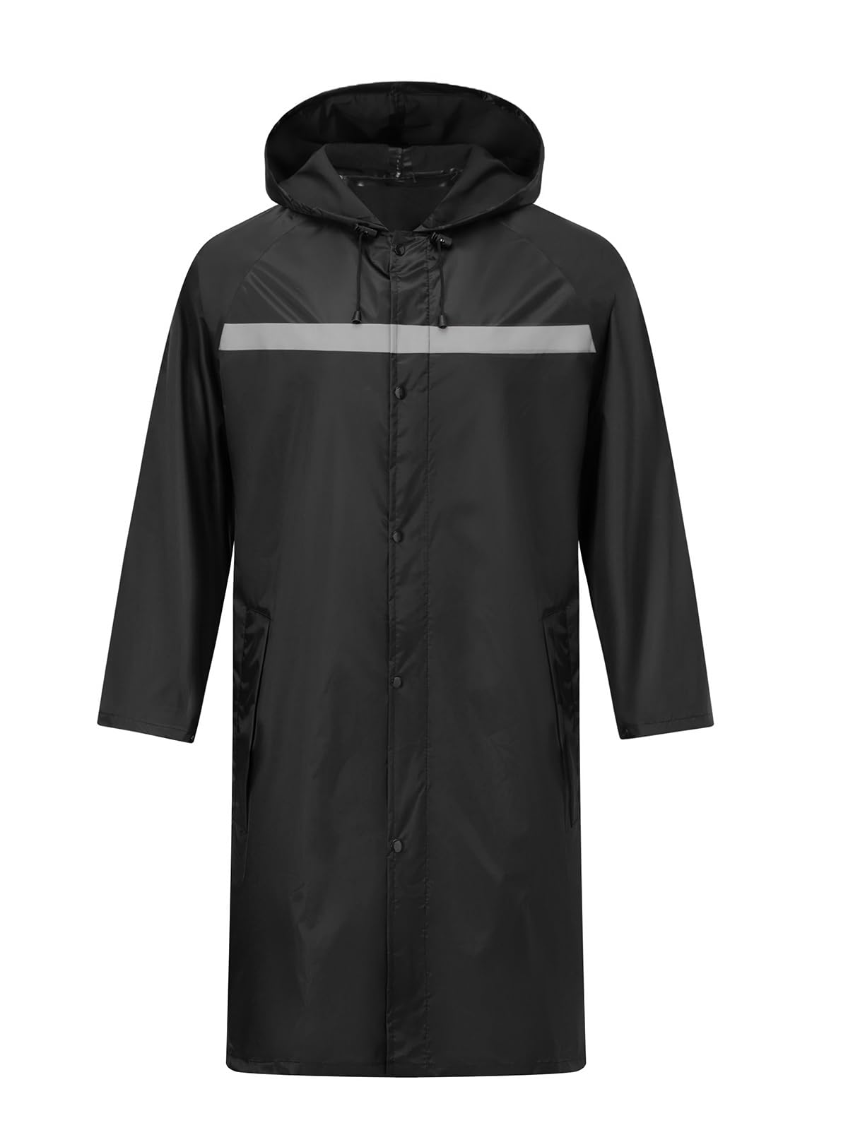 Mens Long Safety Rain Coats with Air Vents Reflective Stripes Waterproof Packable Rain Jacket with Hood Lightweight