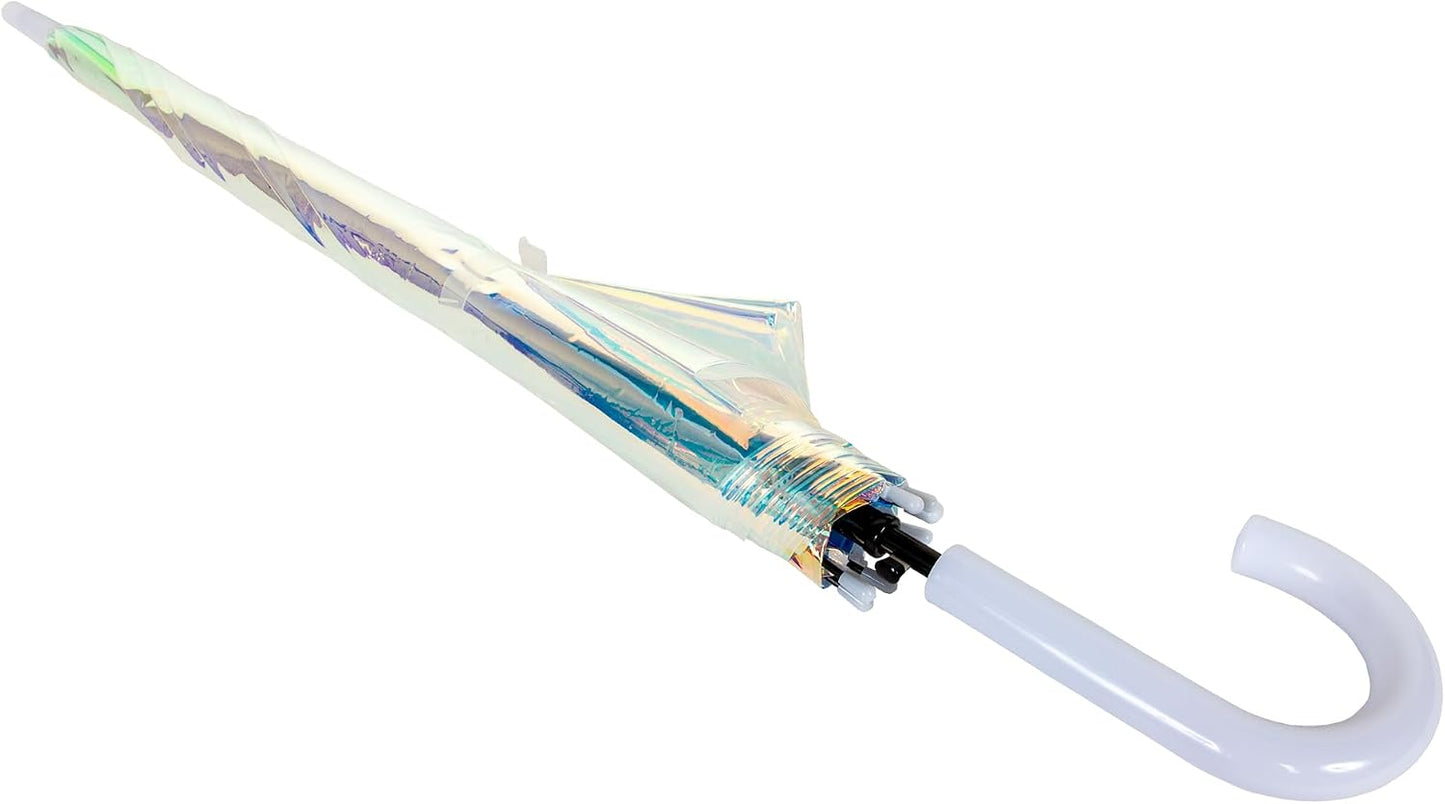 ShedRain Iridescent Stick Umbrella, 50" Canopy, Crook Handle, Iridescent | Fashion Umbrella, Rain Umbrella, Fiberglass Ribs, Steel Shaft, Large Coverage, Iridescent Canopy