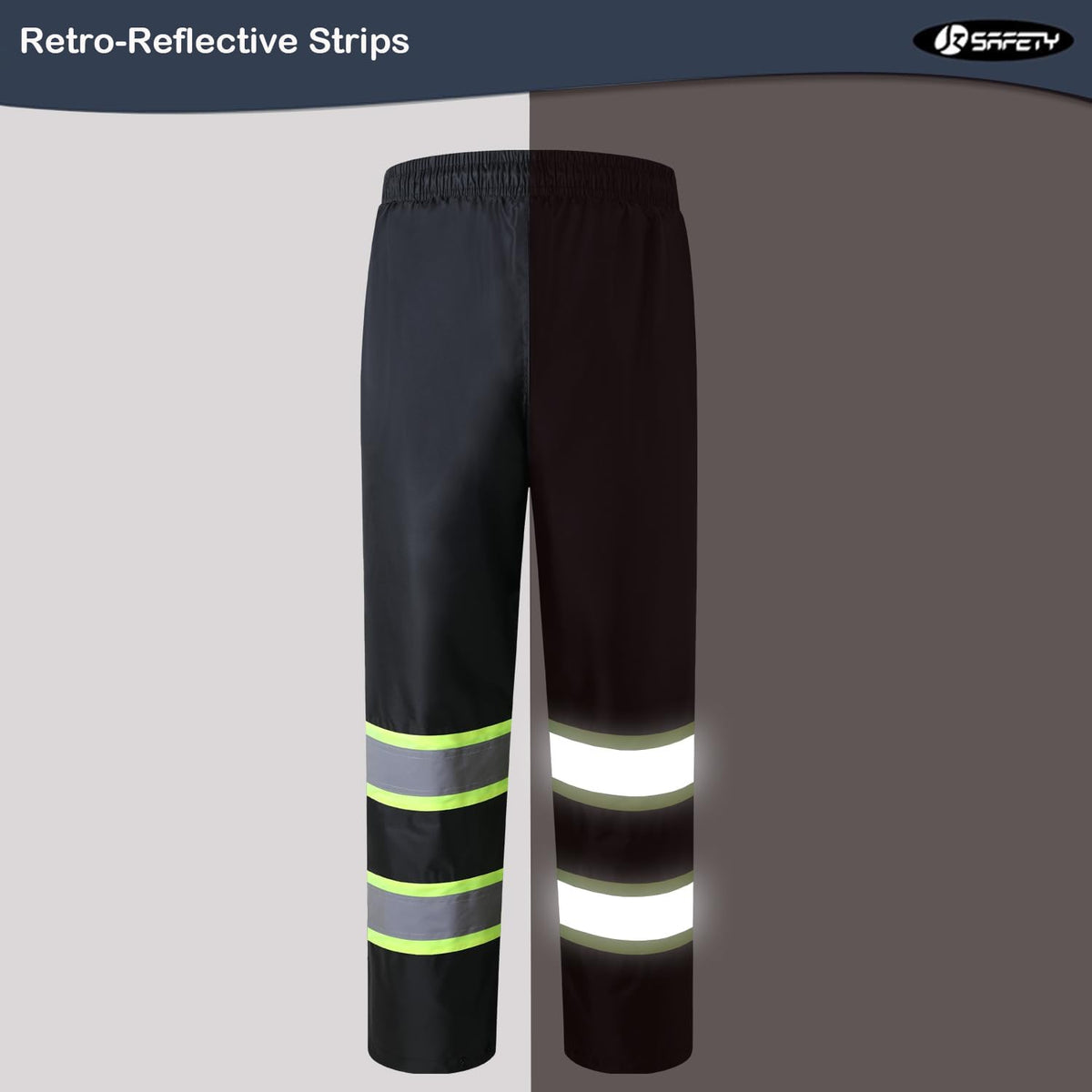 JKSfafety Rain Pants Men with Hi Vis 3M Reflective Strips Black XL | Rain Pants for Men Women Waterproof Breathable Mesh Lining 4 Reflective Tapes for Construction & Outdoor Work Day and Nigtht