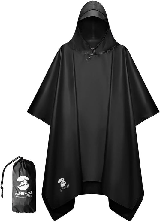 SaphiRose Hooded Rain Poncho Waterproof Raincoat Jacket for Men Women Adults