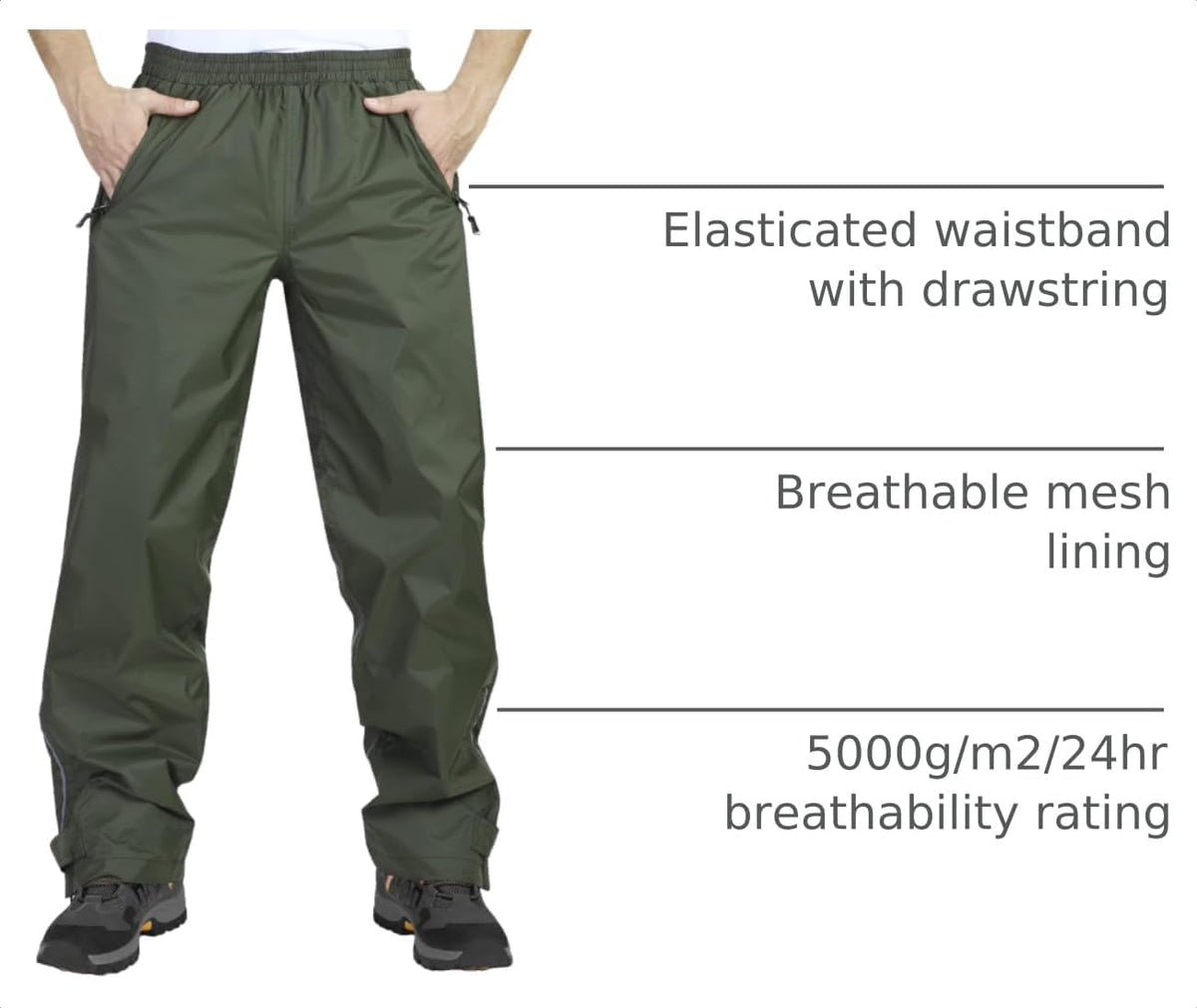 33,000ft Men's Rain Pants, Waterproof Rain Over Pants, Windproof Outdoor Pants for Hiking, Fishing