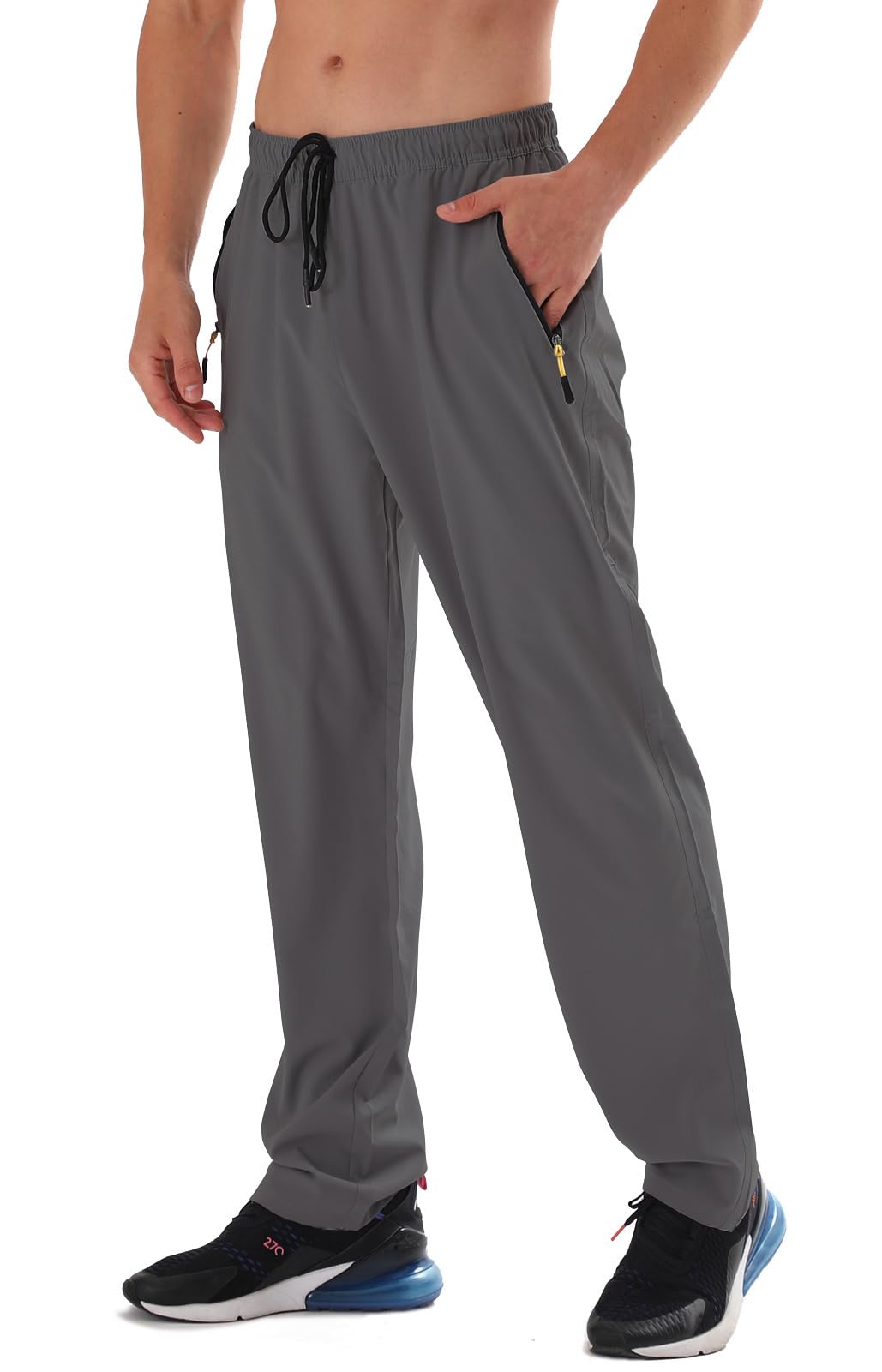 Men's Elastic Waist Hiking Pants Water Resistant Quick-Dry Lightweight Outdoor Sweatpants with Zipper Pockets