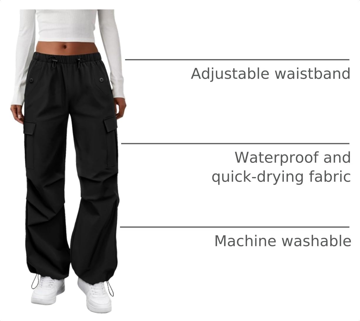 COPYLEAF Cargo Pants Women Parachute Baggy Hiking Pants with Pockets Travel | Water Resistant, Quick Dry, Lightweight, 4 Utility Pockets, Adjustable Waist & Cuffs for Camping Outdoor Casual Fishing