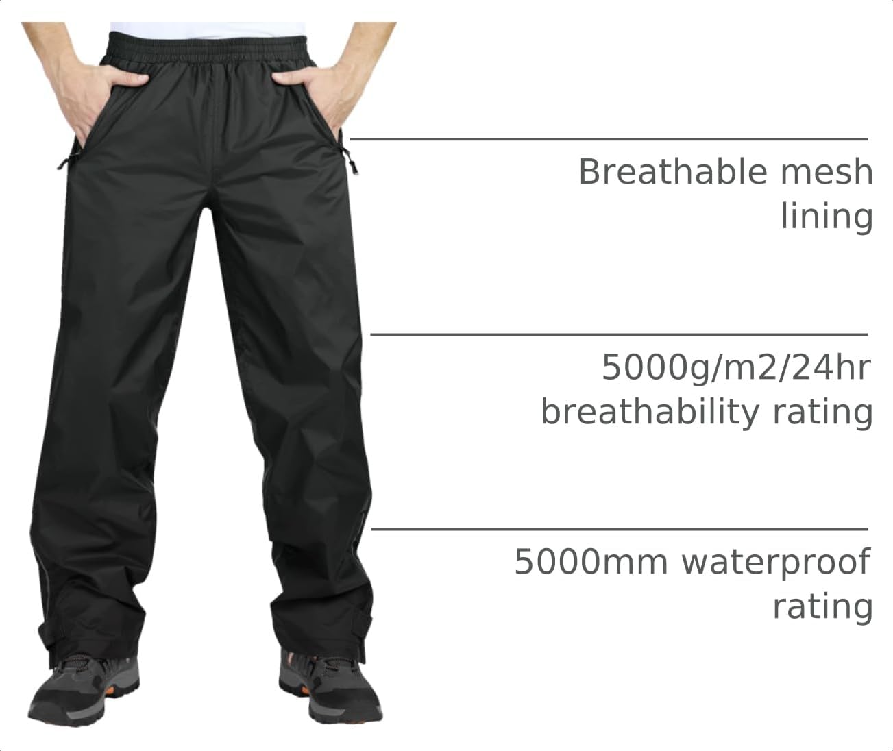 33,000ft Men's Rain Pants, Waterproof Rain Over Pants, Windproof Outdoor Pants for Hiking, Fishing