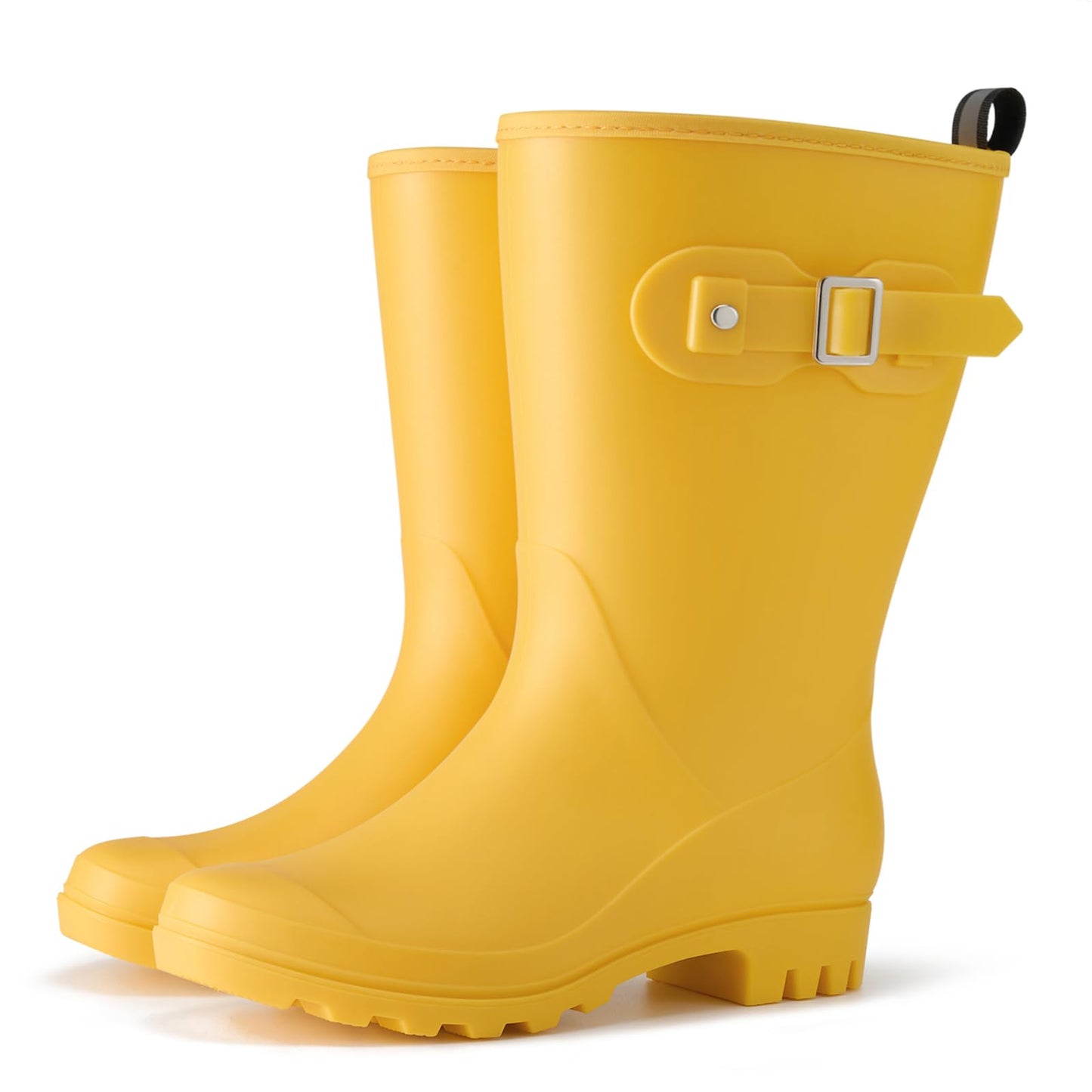 HISEA Women's Waterproof Rubber Rain Boots Lightweight Garden Shoes | Mid Calf Footwear, Anti-Slip Sole, Wide Mud Boots Warm and Comfortable for Barn, Yard Work, Walking