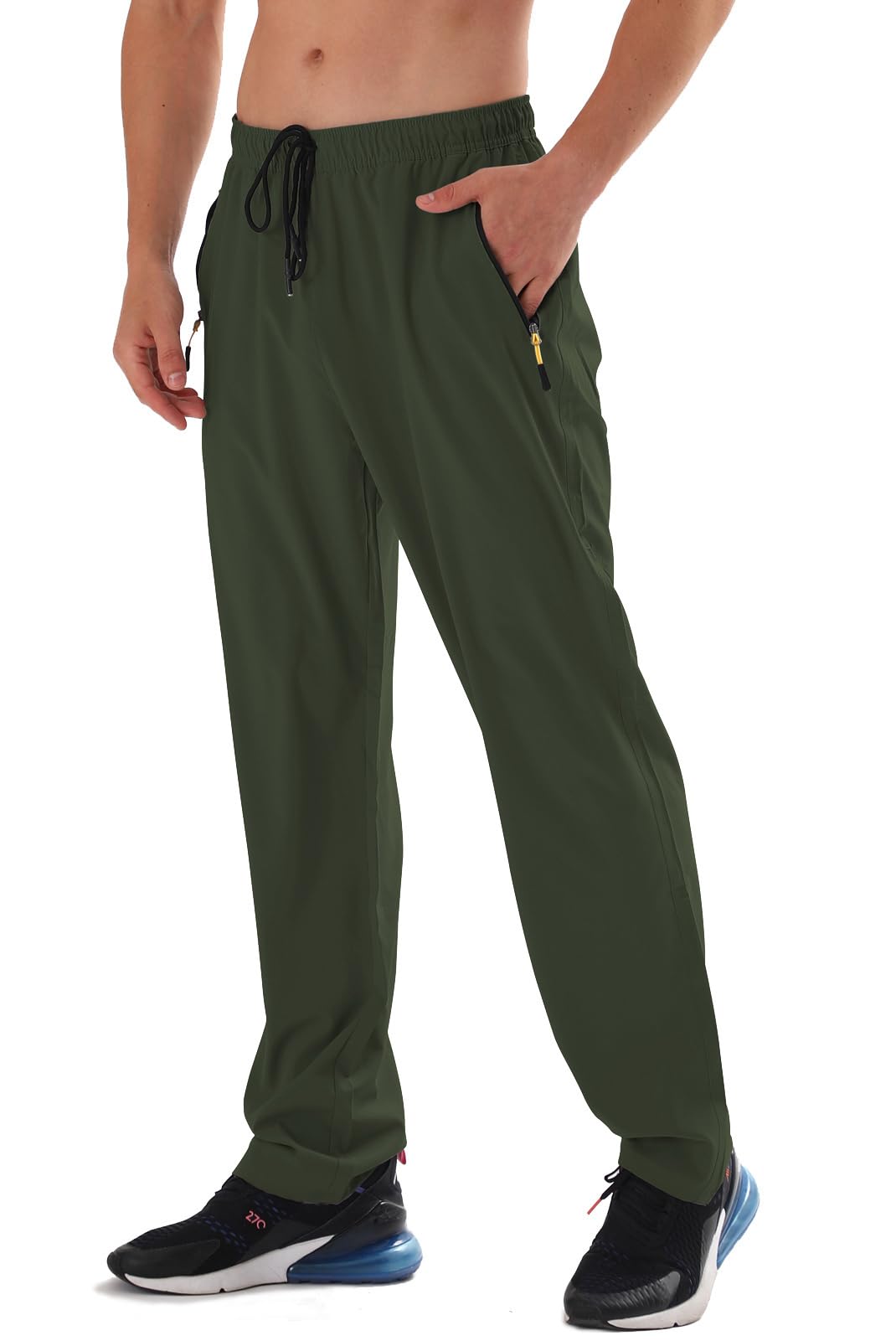 Men's Elastic Waist Hiking Pants Water Resistant Quick-Dry Lightweight Outdoor Sweatpants with Zipper Pockets