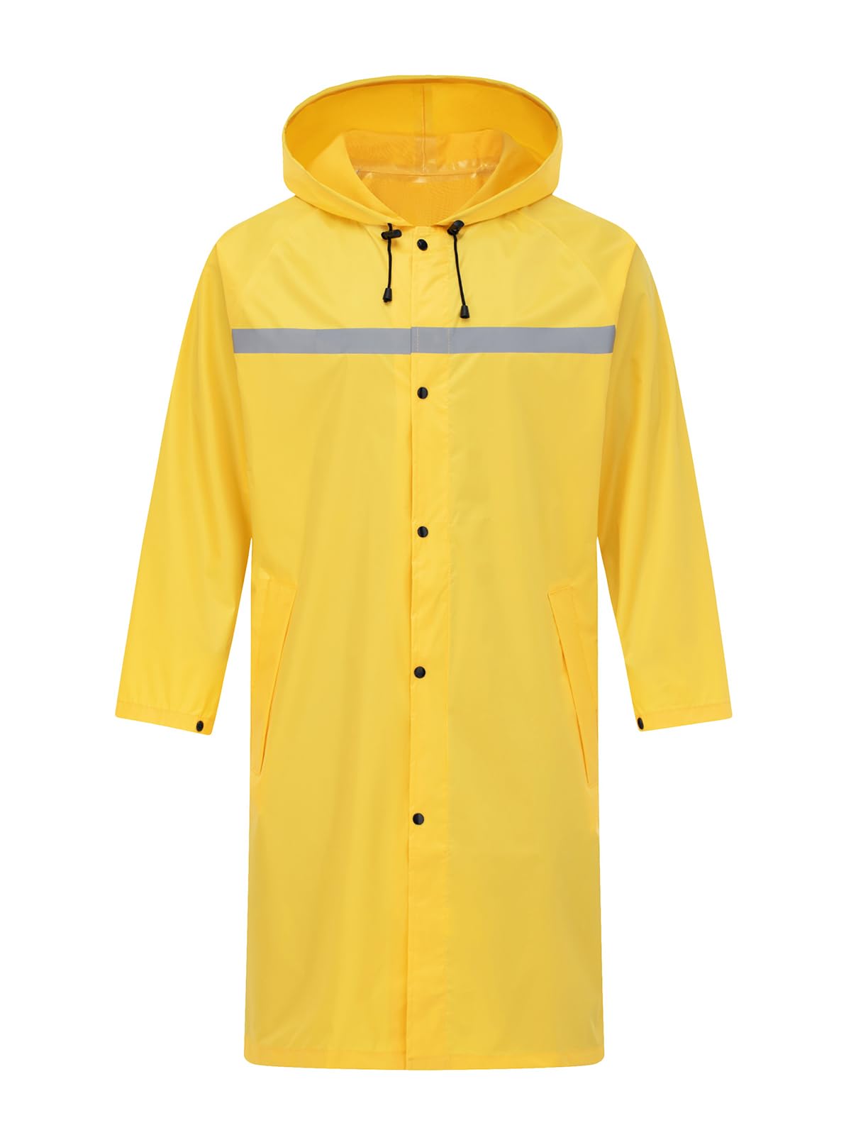 Mens Long Safety Rain Coats with Air Vents Reflective Stripes Waterproof Packable Rain Jacket with Hood Lightweight
