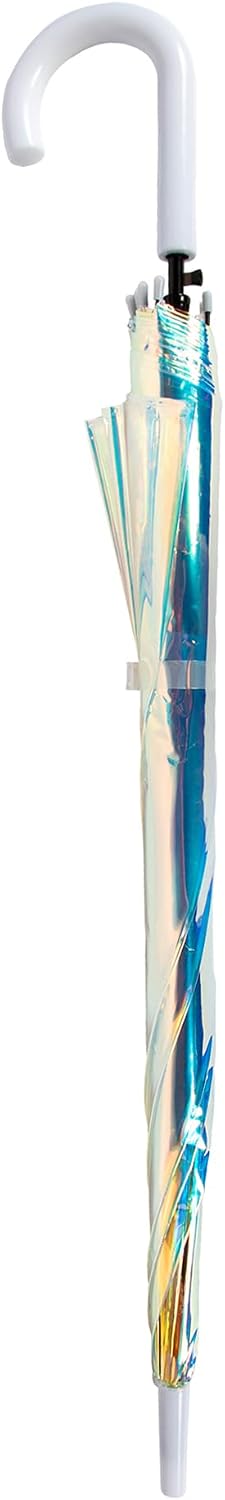 ShedRain Iridescent Stick Umbrella, 50" Canopy, Crook Handle, Iridescent | Fashion Umbrella, Rain Umbrella, Fiberglass Ribs, Steel Shaft, Large Coverage, Iridescent Canopy