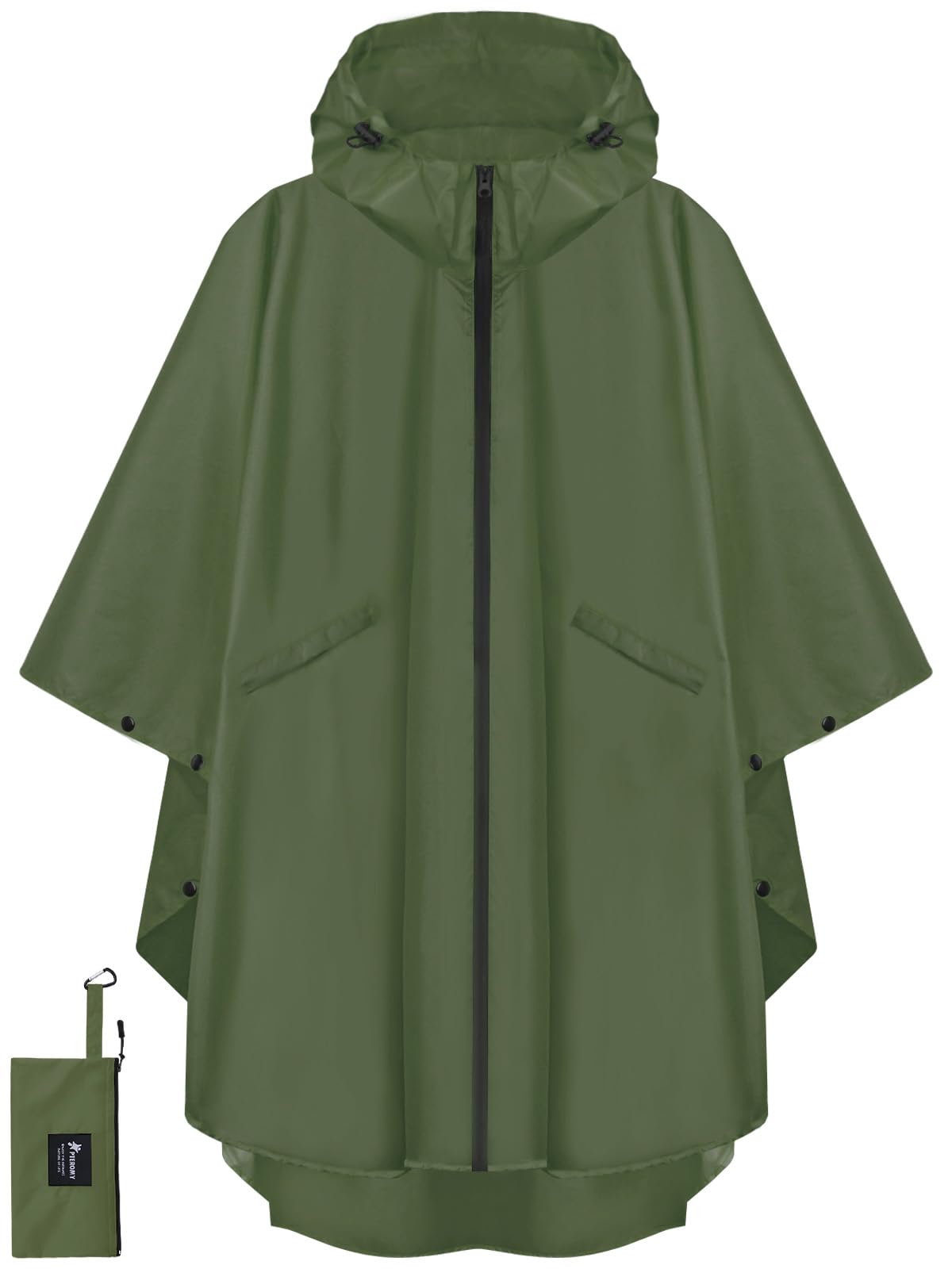 PTEROMY Hooded Rain Poncho for Adult with Pocket and Zipper, Waterproof Lightweight Raincoat for Men and Women