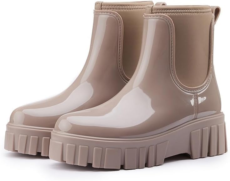 Gets Womens Rain Boots, Waterproof Platform Rubber Chelsea Rainboots, Comfortable Short Shoes Ankle Garden Boots for Outdoor Work