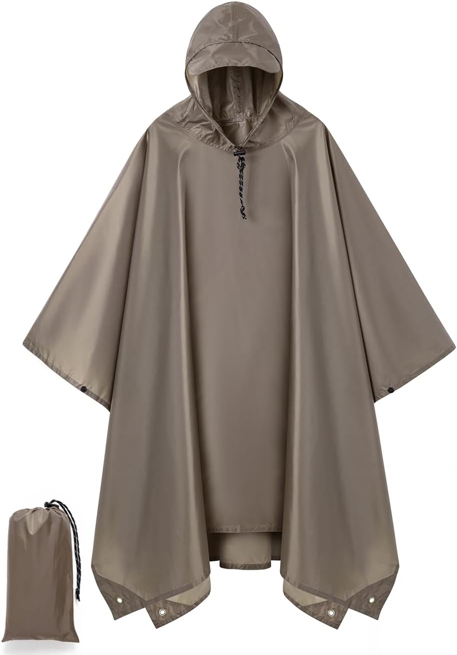 Hooded Rain Poncho for Adult, Waterproof Raincoat for Hiking Camping