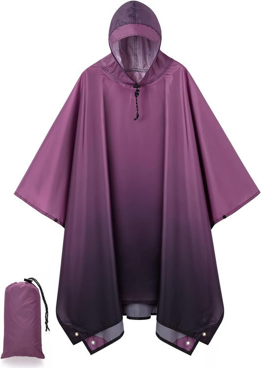 Hooded Rain Poncho for Adult, Waterproof Raincoat for Hiking Camping