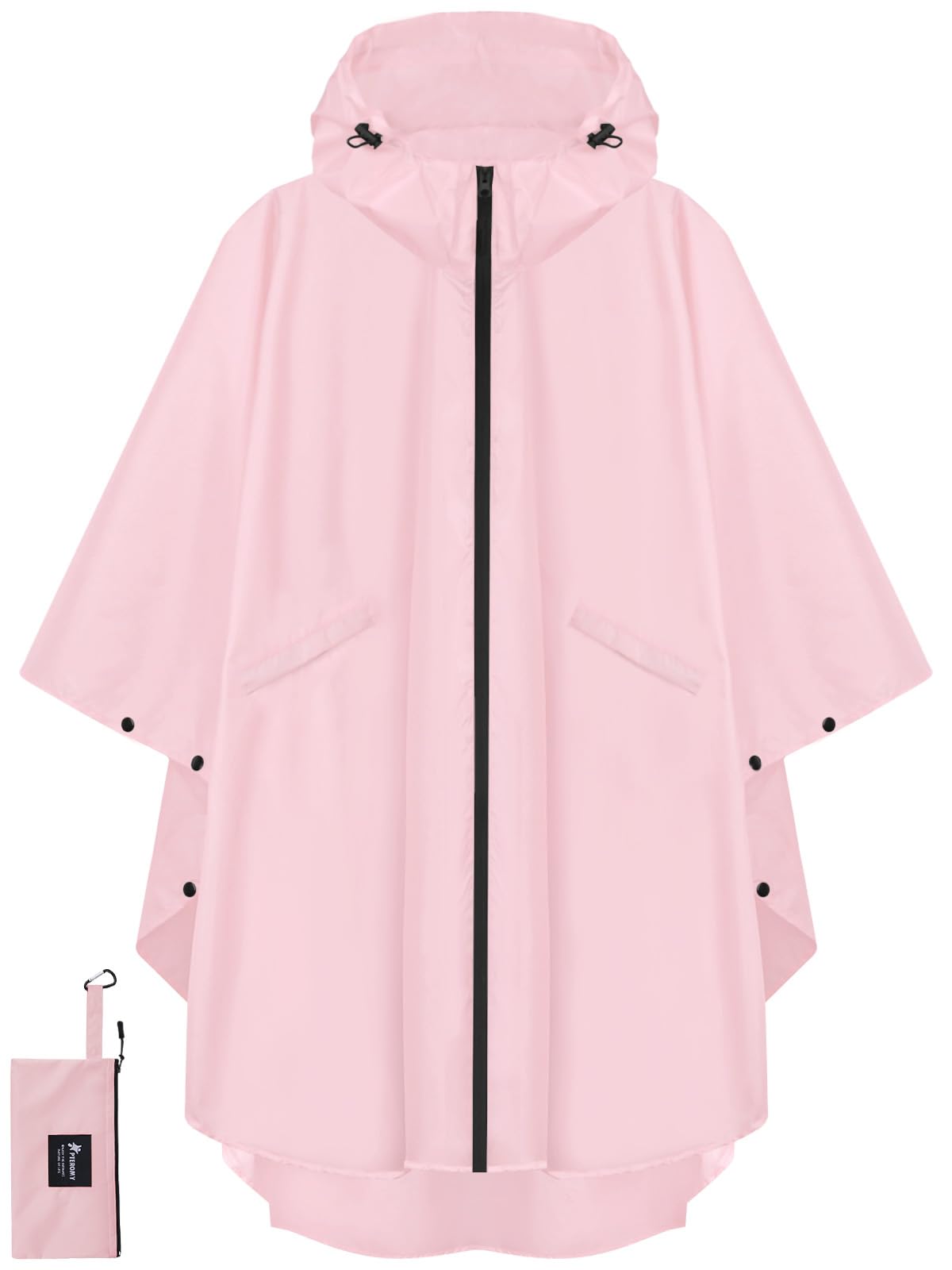 PTEROMY Hooded Rain Poncho for Adult with Pocket and Zipper, Waterproof Lightweight Raincoat for Men and Women