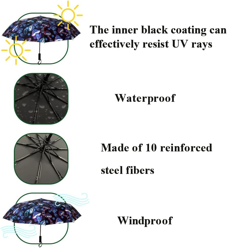 Mushroom Travel Umbrella Compact Auto Open/Close Strong Portable Windproof Lightweight Anti-Ultraviolet Rainproof