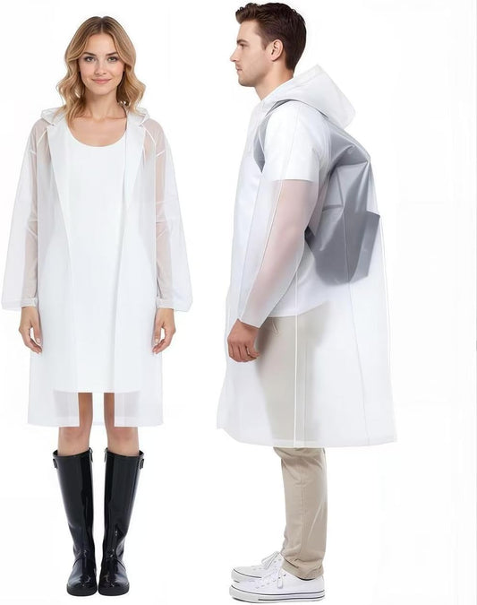 (2 Pack) Rain Ponchos for Adults Reusable, Waterproof EVA Raincoats | Raincoats with Hood and Drawstring for Women & Men, Lightweight Emergency Raincoats for Theme Parks and Music Festivals