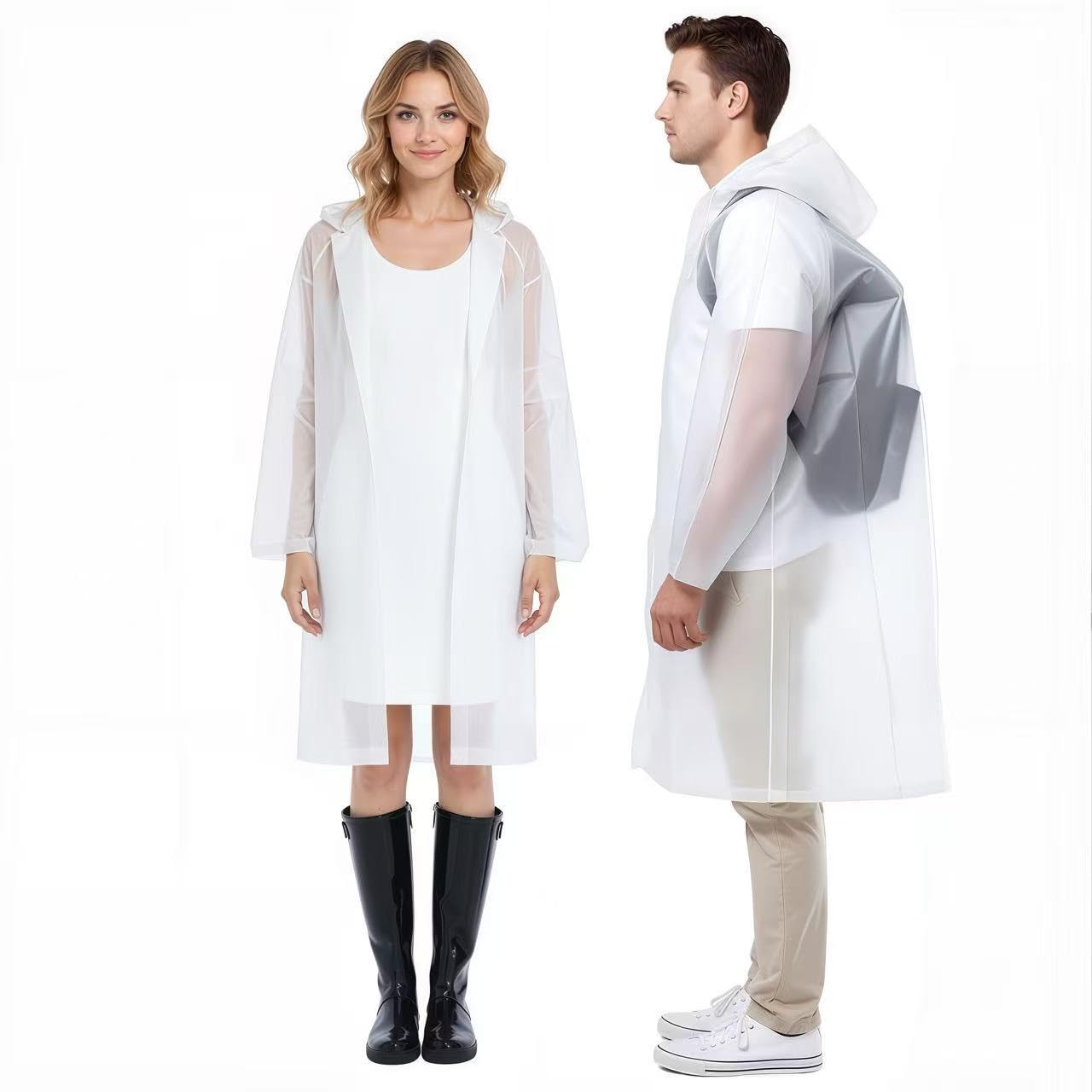 (2 Pack) Rain Ponchos for Adults Reusable, Waterproof EVA Raincoats | Raincoats with Hood and Drawstring for Women & Men, Lightweight Emergency Raincoats for Theme Parks and Music Festivals